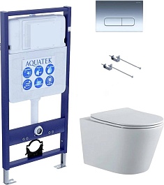 Aquatek Унитаз подвесной Вега AQ1905-00 в комплекте с инсталляцией Standard INS-0000012 с клавишей смыва KDI-0000016 глянцевый хром и крепления KKI-0000001 – фотография-1